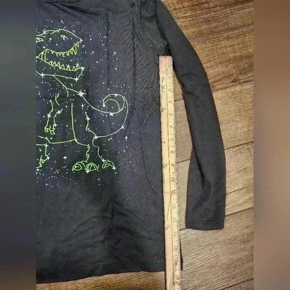 Children's Place Boys XL 14 Long Sleeve Tee Dark Grey Green Dinosaur